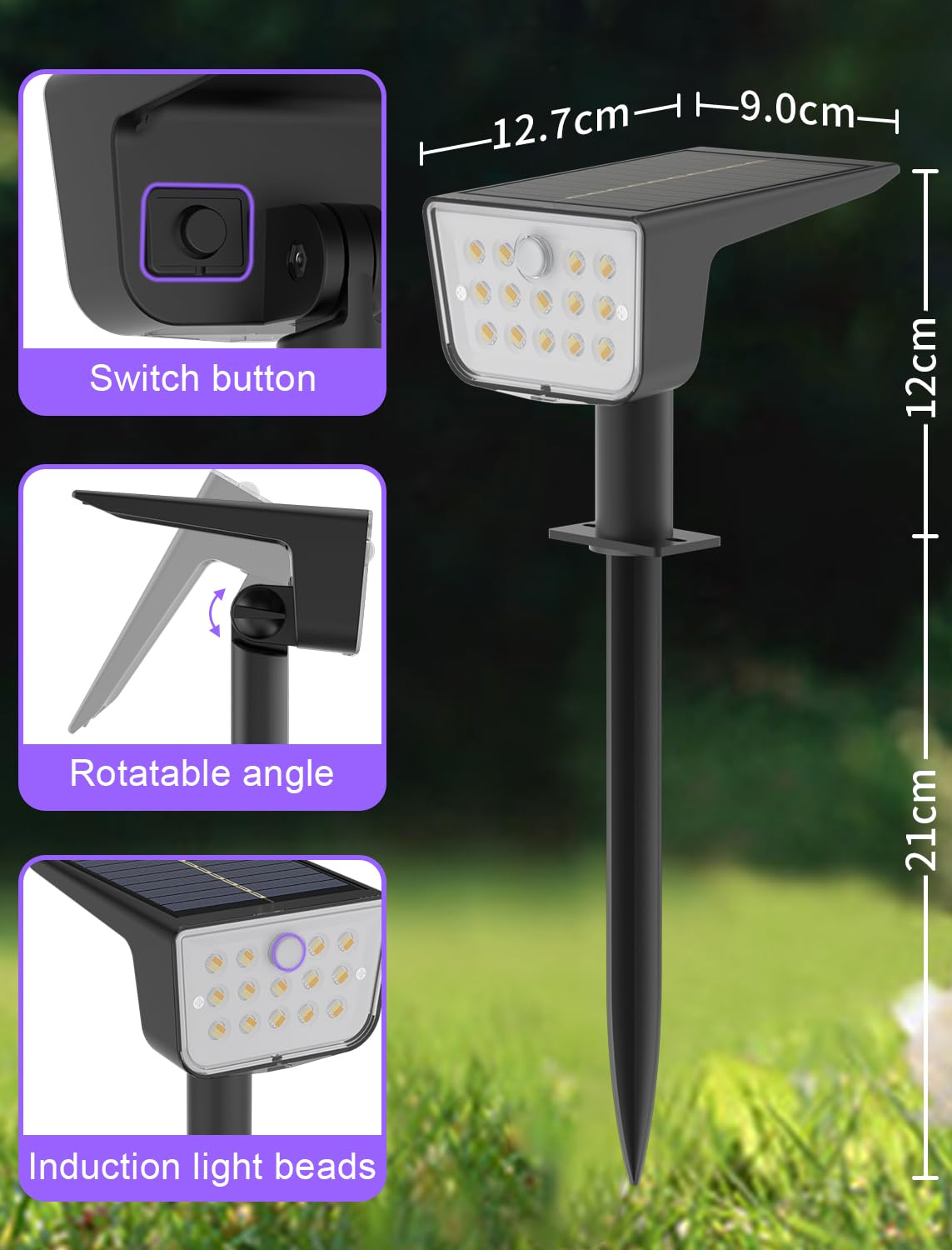 Mviioe Solar Motion Lights Outdoor Waterproof IP67 Solar Spot Lights Outdoor Landscape Spotlights, 28 LEDs 6 Lighting Modes Solar Powered Garden Yard Lights for Outside(4 Pack)