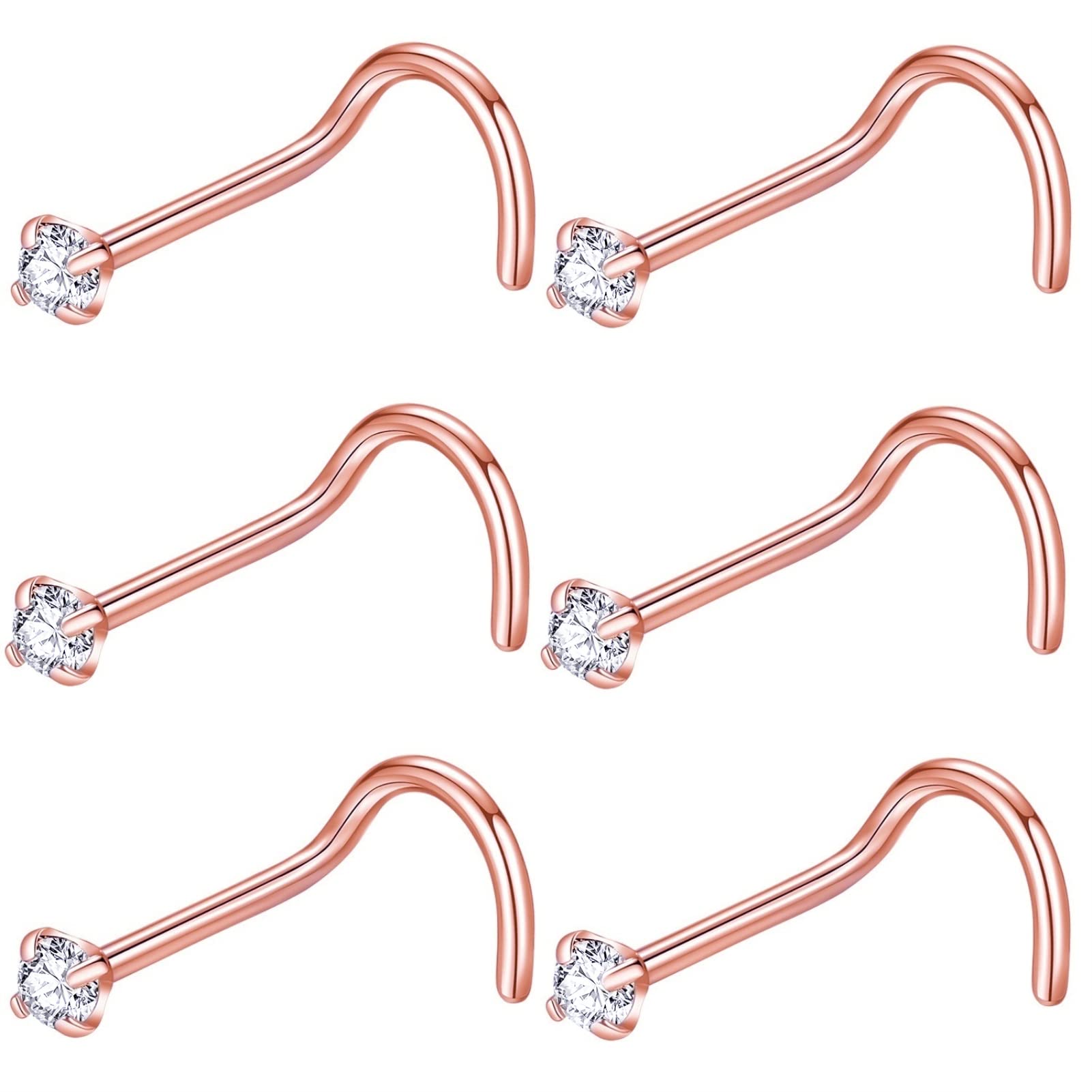 316L Surgical Steel 22g/20g/18g Nose Rings Studs L-Shape Nose Nostrial Piercing Body Jewerly L Shaped Nose Studs 1.5mm 2mm 2.5mm 3mm CZ Nose Screw Studs Rings for Women