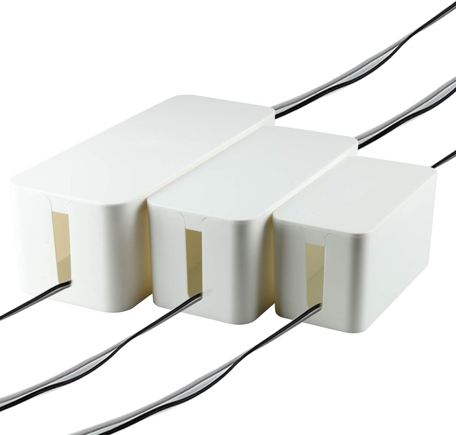 Flаѕh Dеаlѕ - 70% оƒƒ YaeCCC Cable Management Organizer Box Power Strips Hider Power Cords Hider for Desk, TV, Computer, USB Hub,Cords (Set of Three) White