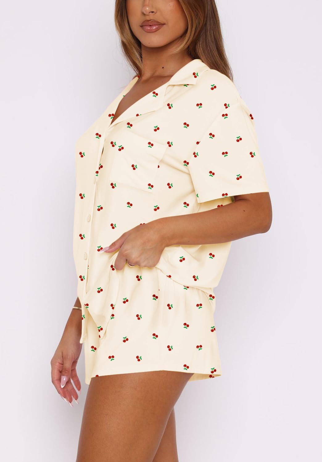 Dressmine Womens Short Sleeve Cute Pajama Sets 2 Piece Spring Outfits V Neck Button Up Pj Set Loungewear - Image 2