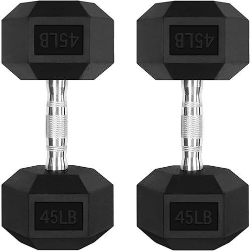 RitFit 5-300LBS Rubber Encased Hex Dumbbell Sets with Optional Rack for Home Gym, Coated Hand Weights for Strength Training, Workouts