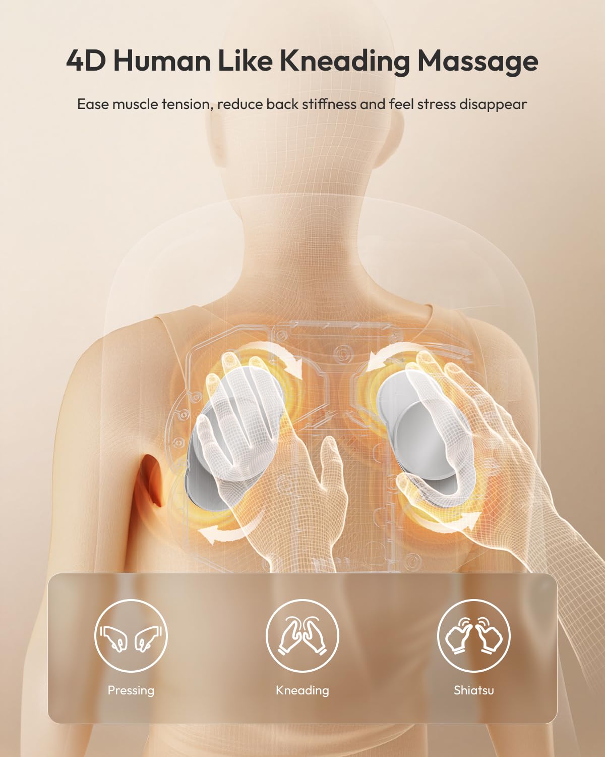 Massagesitzauflage,Massagematte mit Wärmefunktion,Rückenmassagegerät mit 3D Massage,Massagegerät Rücken mit Vibration,Shiatsu Massagegerät mit 3 Intensitäten,Massageauflage Zu Hause,V-WMB01