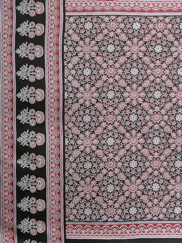 Image of SAREE MALL Women's Ajrak Block Print Dola Silk Saree With Unstitched Blouse Piece