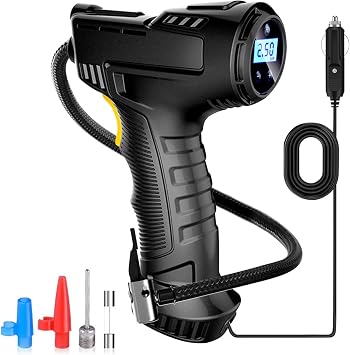 Tire Inflator,120W Portable Air Compressor Pump for Car Tires with Tire Pressure Detection Preset and Auto Shutoff, 12V Up to 150 PSI Tire Pump with Digital Pressure Gauge and LED Light