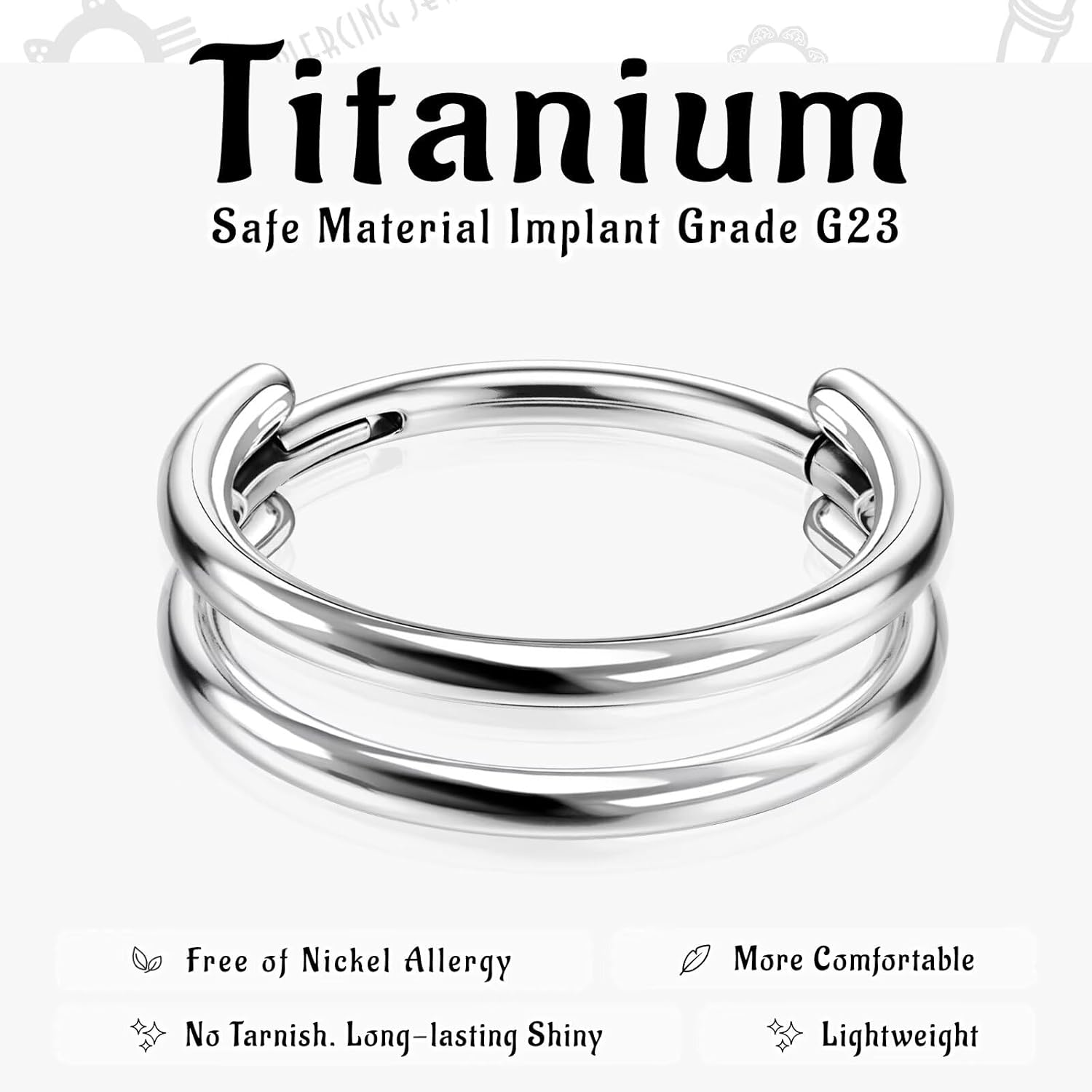 WBRWP G23 Titanium Conch Piercing Jewelry Set: 16G 8mm/10mm/12mm Double/Triple Hoop Nose Septum Rings Hypoallergenic Hinged Segment Clicker Helix Cartilage Conch Earrings - Image 2