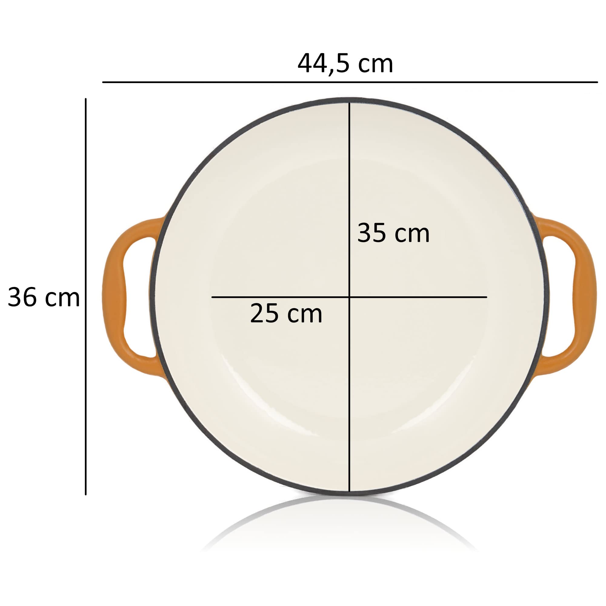 Mahlzeit Paella - Sartén esmaltada (35 cm de diámetro, color naranja Sunny, hierro fundido, con dos asas), para barbacoa o paella