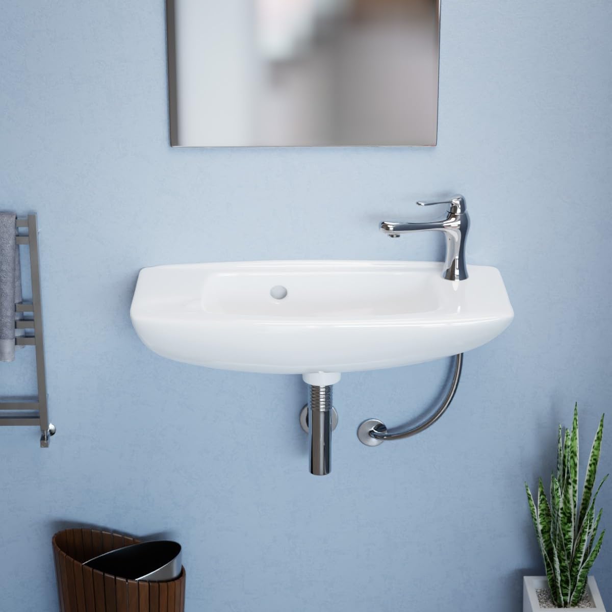 Compact White Glazed Ceramic Wall-Mount Vessel Sink