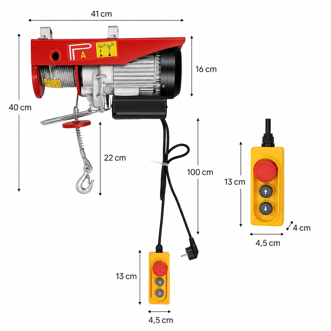Elektrische Seilwinde 230V 800 kg Hubkraft 10 m Hubhöhe 1350-1450 W Motor mit Fernbedienung
