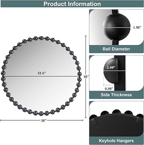 Miniatura 8 de Espejo redondo de Madison Park, espejo circular con marco de metal de 36 pulgadas, decoración de pared montada y colgante para entrada, baño,