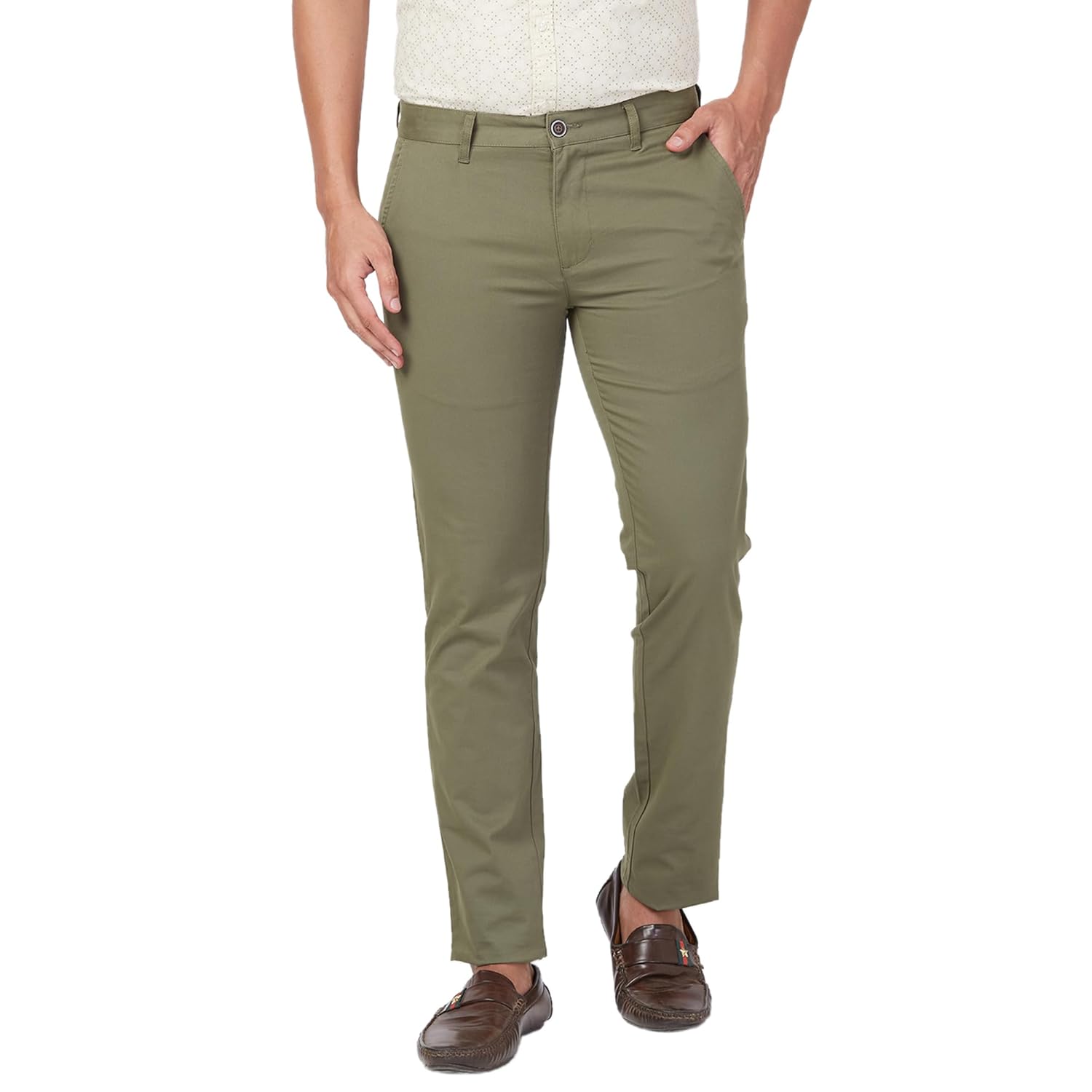 Parx Men’s Low Rise Tapered Fit Cotton Blend Solid Casual Trousers – Flat Front Pants