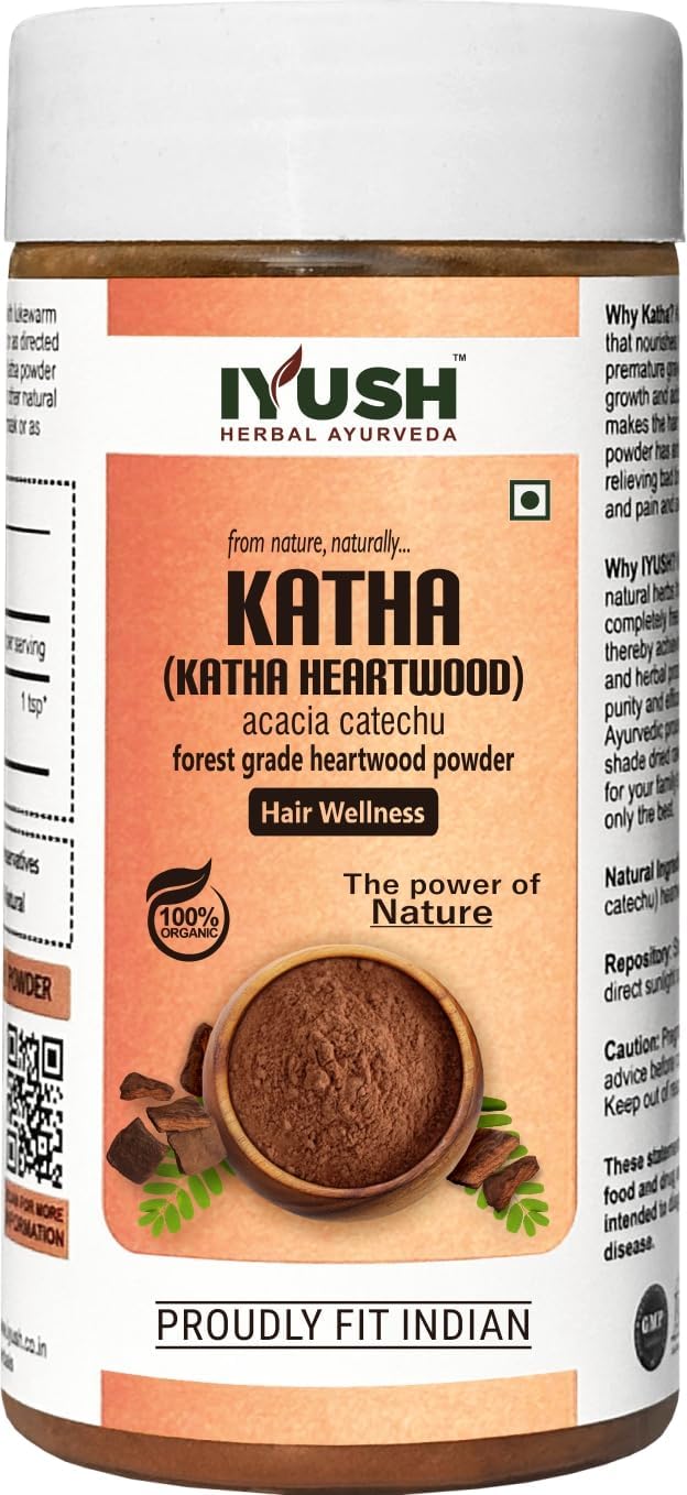 Iyush Herbal Ayurveda Organic Katha Powder For Hair Colour | Brown Growth Pan Acacia Catechu Paan 100Gm