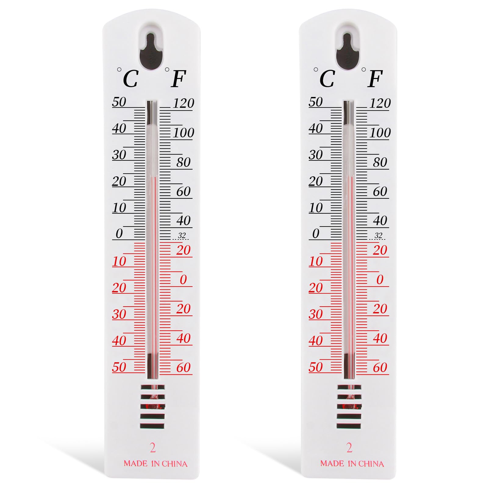 2Pcs Wall Thermometer, Outdoor Thermometer Read Accurate Celsius and Fahrenheit Large Wall Mounted Room Temperature Monitor Easy-to-Mount Design for Home Garden Greenhouse Home Office Indoor Outdoor