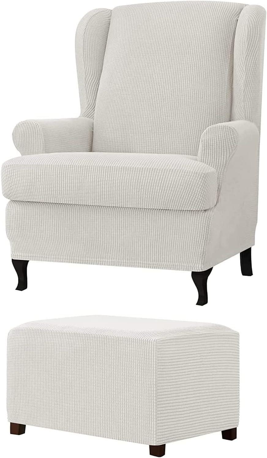 Wingback Chair Covers 2 Piece with Ottoman Cover, Solid Color Stretch Wing Chair Slipcover, Sofa Cover Furniture Protector for Armchair Chairs Bedroom Hotel (X-Large,Red)