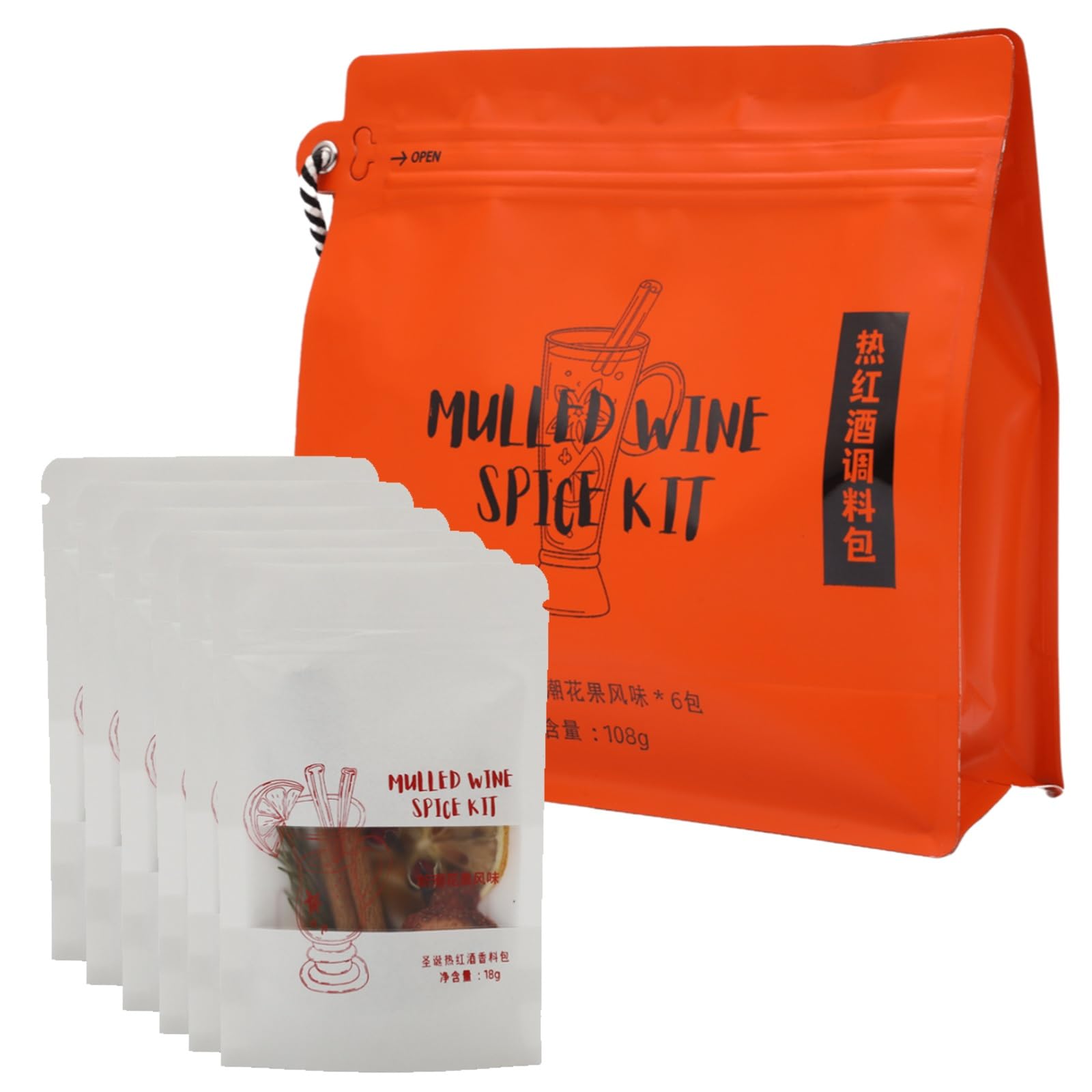 Mezcla de Especias para Vino Caliente Orgánico, Ingredientes Secos 100% Naturales, Vegana y Sin Gluten, Ideal para Preparar Bebidas Caseras y Saludables para Las Fiestas.(Fruity 18g*6)