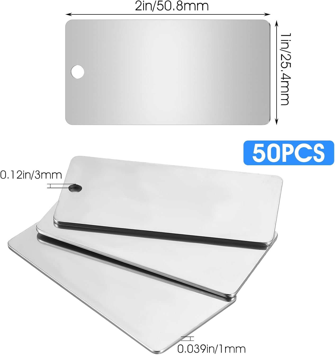50 Pack Metal Engraving Blanks Stamping Blanks Stainless Steel Rectangle Blank Tags 1 Inch x 2 Inch