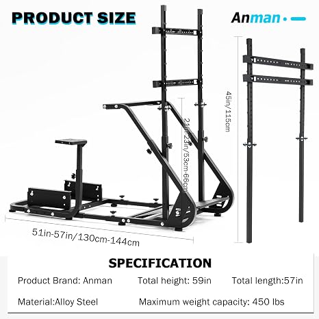 Anman Gaming Simulator Cockpit with Monitor Stand,Not included Wheel Shifter Pedal Seat