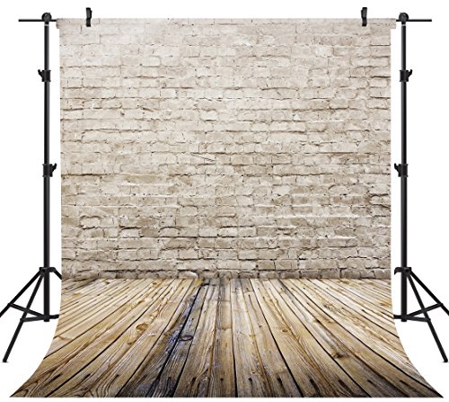 OUYIDA 10X10FT White Brick Wall Photo Backdrops Retro Wood Floor Photography Backdrop Kids 1st Birthday Baby Shower Banner Cake Smash Photoshoot Newborn Baby Photo Background Photographer Props GA08A