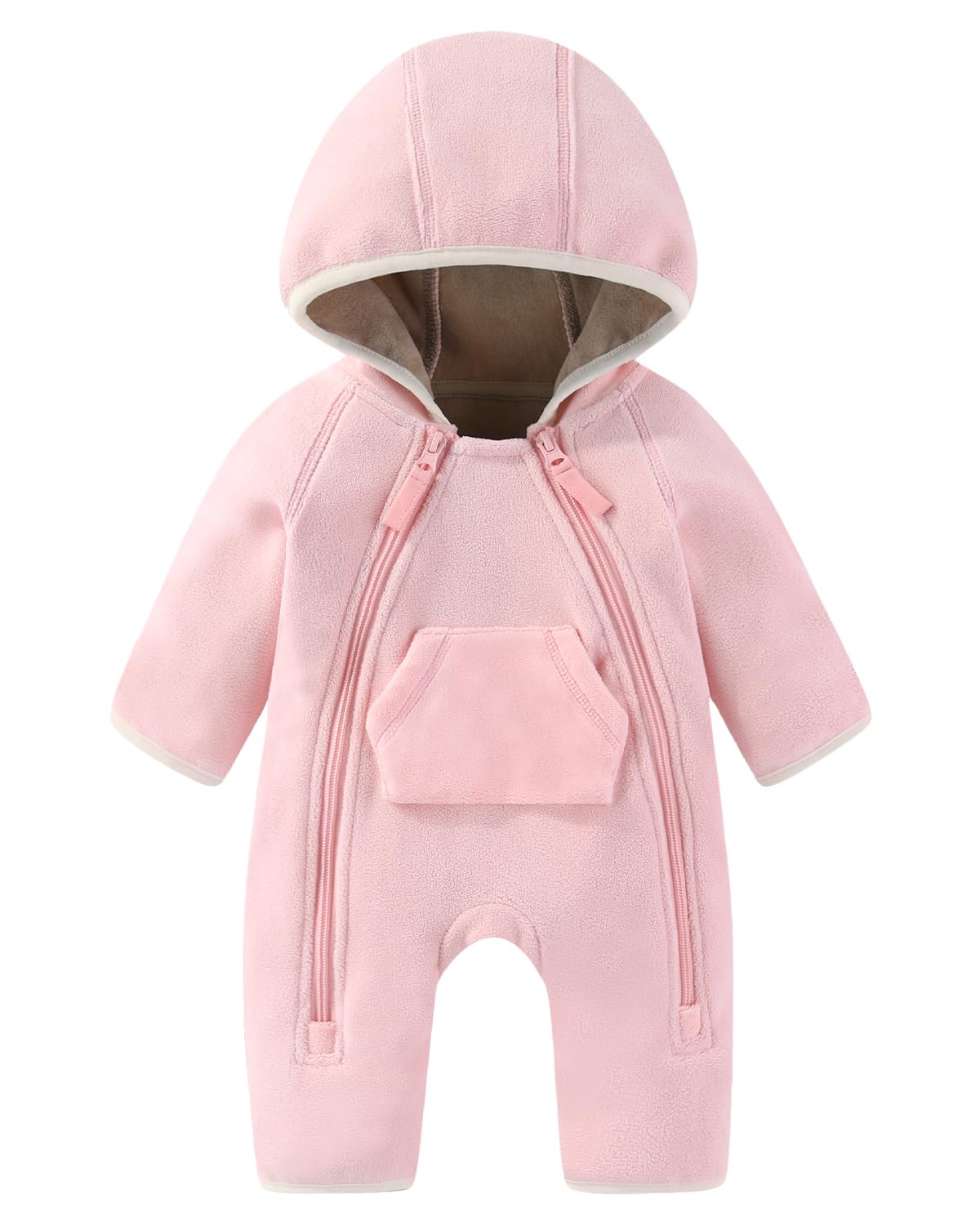 JiAmy Baby Fleece Romper Newborn Fall Hooded Footed Jumpsuit 0-3M Pink