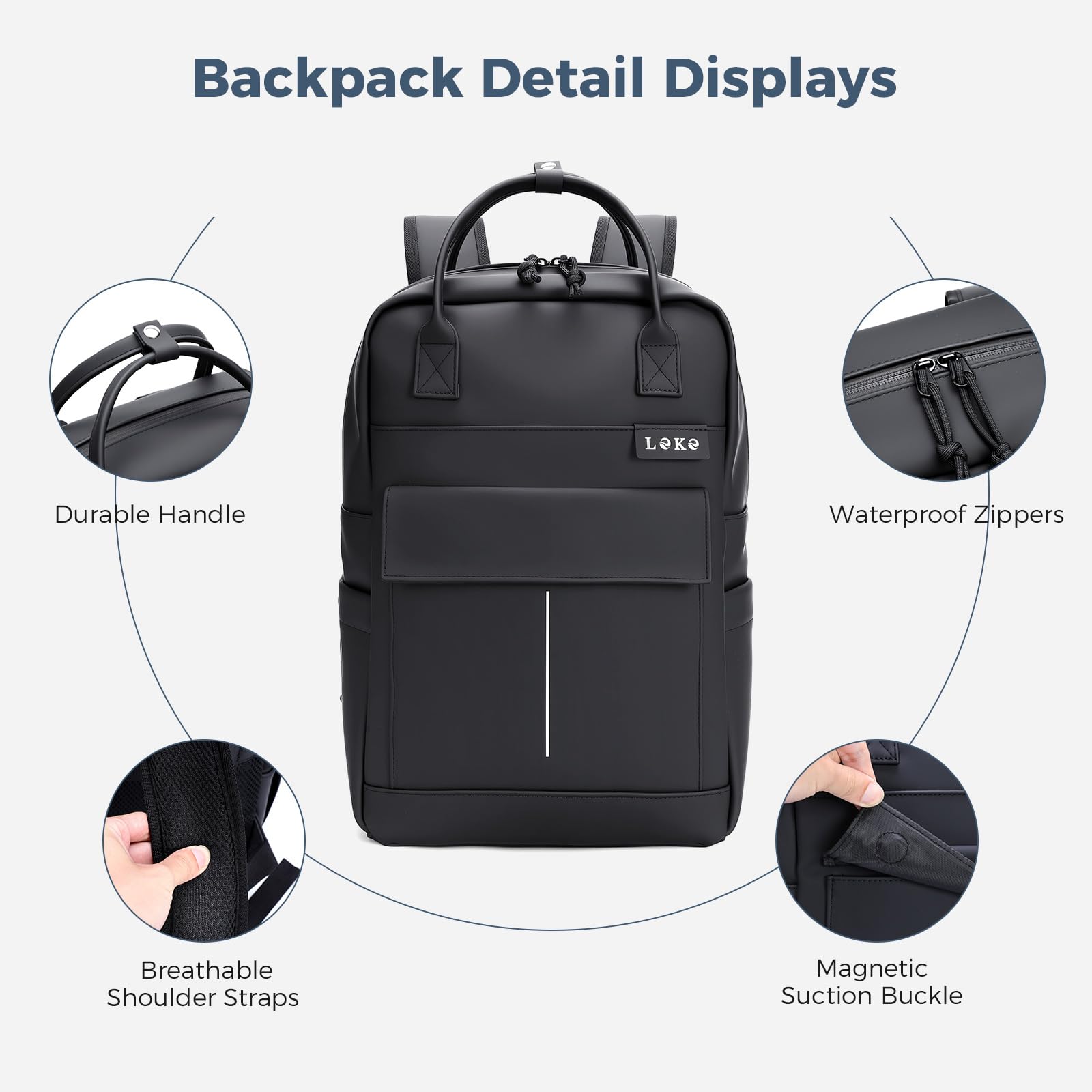 Zaino Impermeabile per Donna e Uomo, Zaini Porta PC in Pelle 15.6 Pollici, Grande Zaino da Viaggio Rains Zaini, Elegante Borsa Lavoro Donna per Scuola Casual Università Ufficio