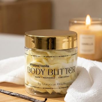 Whipped Vanilla Body Butter Cream, 200g   Deeply Nourishing Moisturiser for Dry Skin   Rich Shea Butter, Jojoba & Sweet Almond Oil Blend   Paraben-Free Luxurious Warm Vanilla Skincare