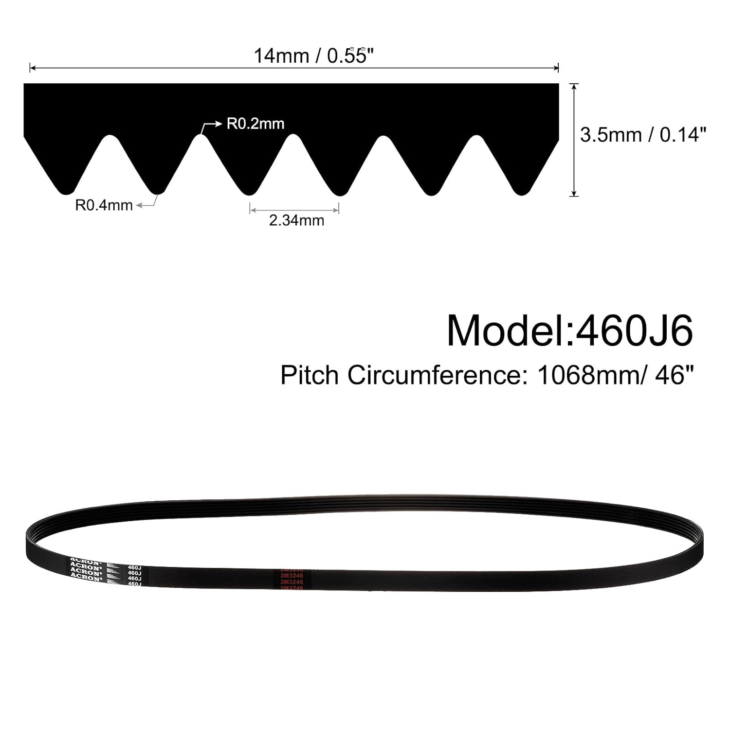 uxcell 2pcs 460J6 PJ V-Ribbed Belt 6 Ribs 46" Length x 0.55" Width x 0.14" Height, EPDM Rubber Poly V Belt, Multi Wedge Micro V Belt