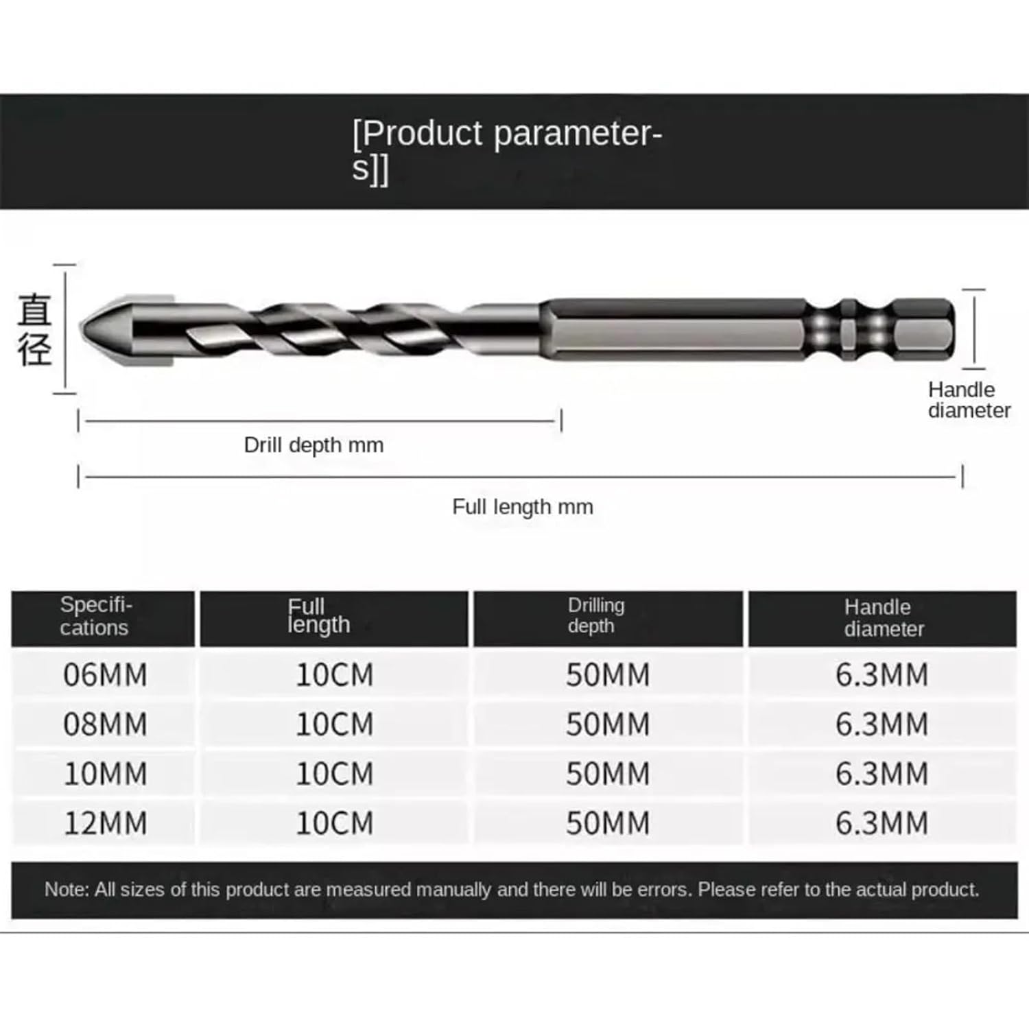 1/3/4/5Pcs Eccentric Drill Bit Multifunction Triangle Drill Bit Hex Shank Triangle Tile Ceramic Drill Bit Hand Tools(6-6-8-10-12mm)