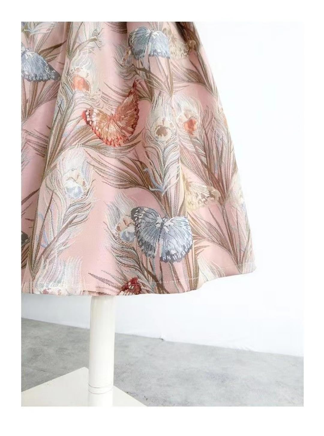 Damen bestickte Blumenröcke mit Reißverschluss, hohe Taille, Jacquard-Taschen, Ballkleid-Rock, Frühling