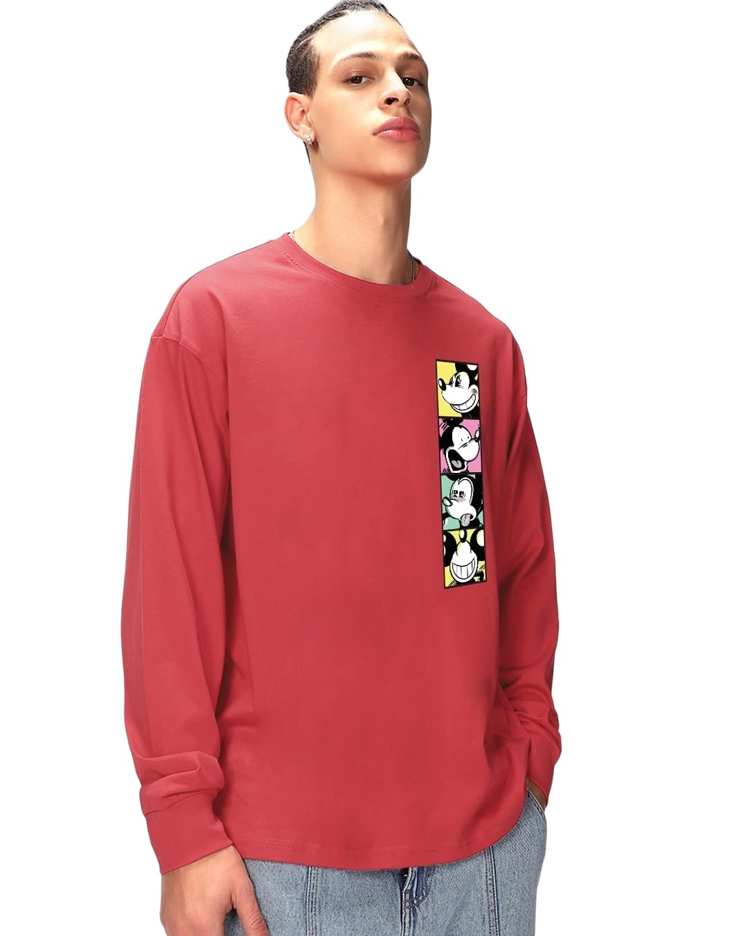Official Disney Merchandise Men's Graphic Printed Oversized Fit Full Sleeve Round Neck Cotton T-Shirt-image-29