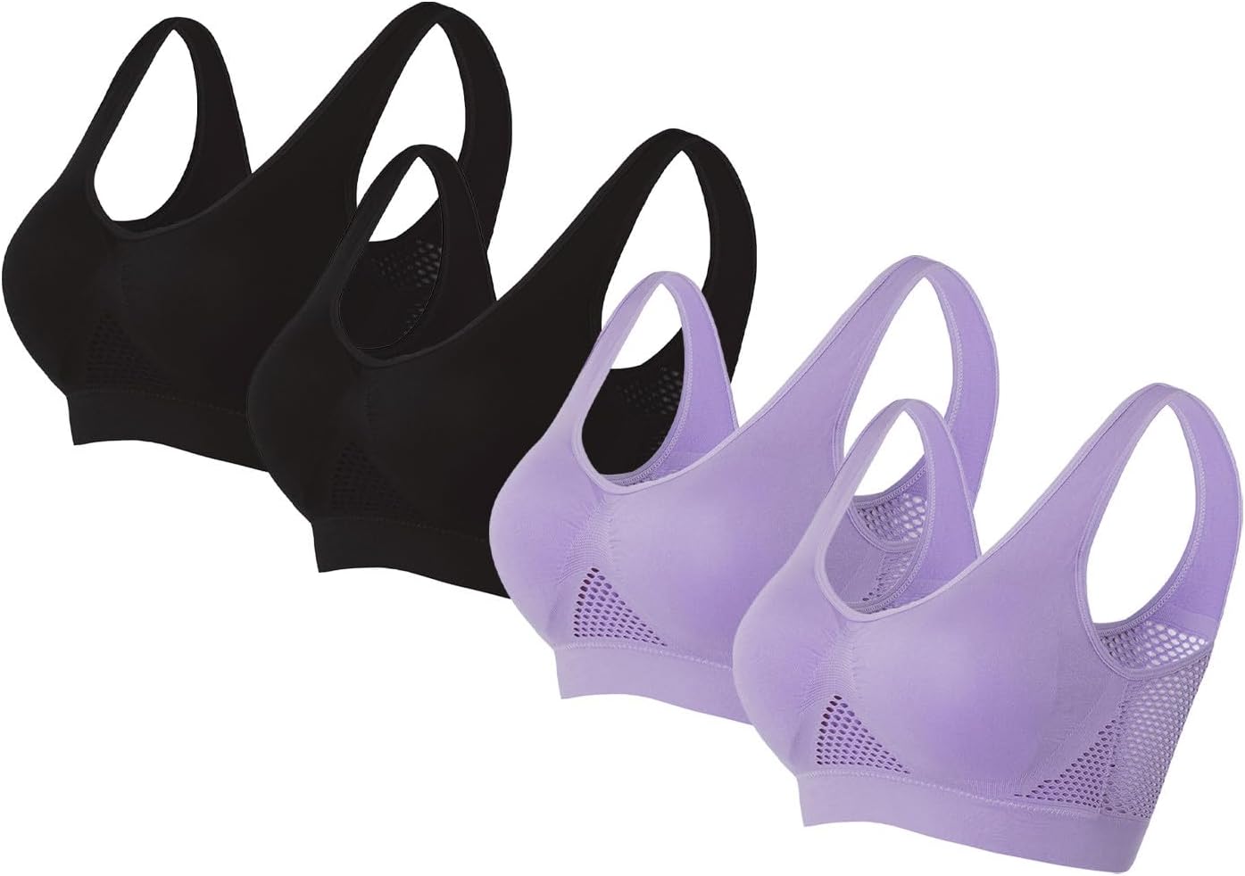 Sports Bras for Womens High Support Seamless Breathable Bralettes Full Coverage No Underwire Mesh Sheer Bras(22-Multicolor,5X-Large)