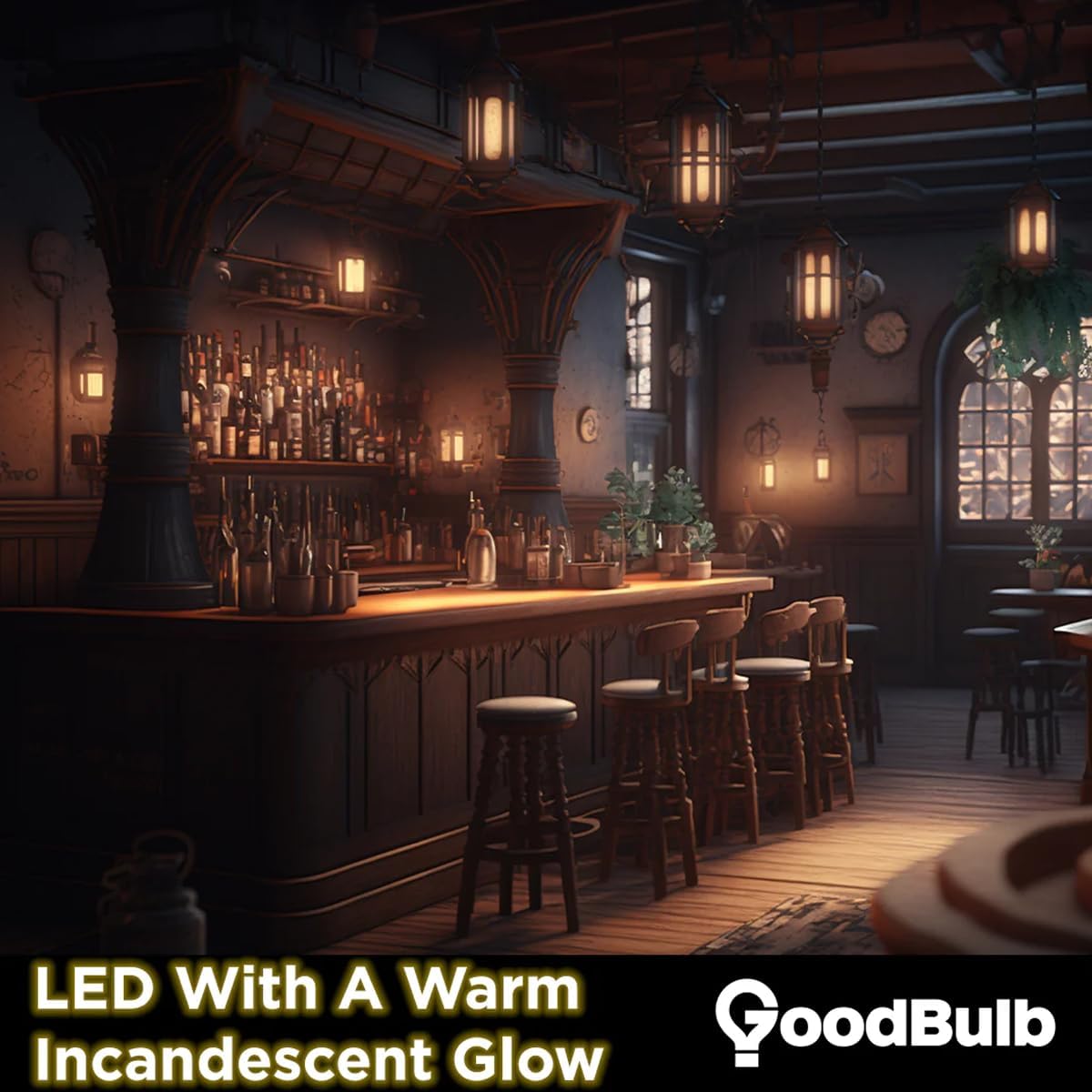 GoodBulb 40 Watt Replacement – 5 Watt Clear Amber Finsih LED A19 – 90+ High CRI – Golden Sunset Warm Light – 380 Lumens – 2200 Kelvin – Thick Filament - Long-Lasting 25,000 Hours (4 Pack)