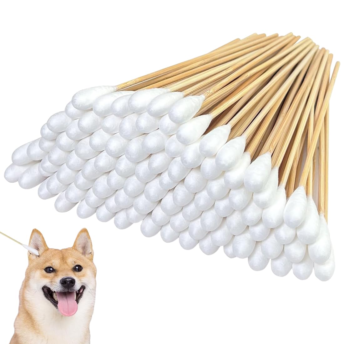 100 Pezzi Cotton Fioc per Cani, Bastoncini per Pulizia Orecchie Lunghi, Tamponi di Cotone con Punta Larga per Animali Domestici Cani e Gatti (12cm)