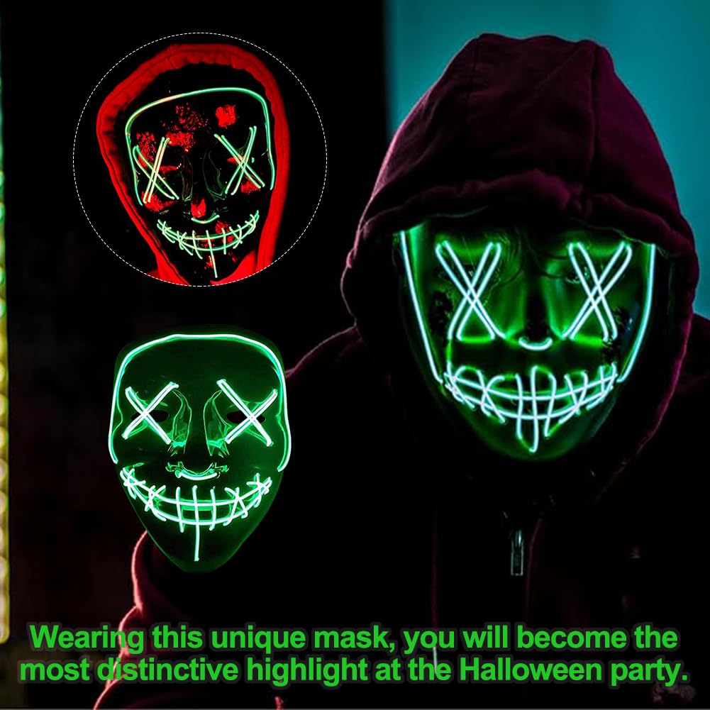 Halloween Masks, Horror LED Mask, Light Up Mask, Scary Masks with 3 Lighting Modes - Image 3