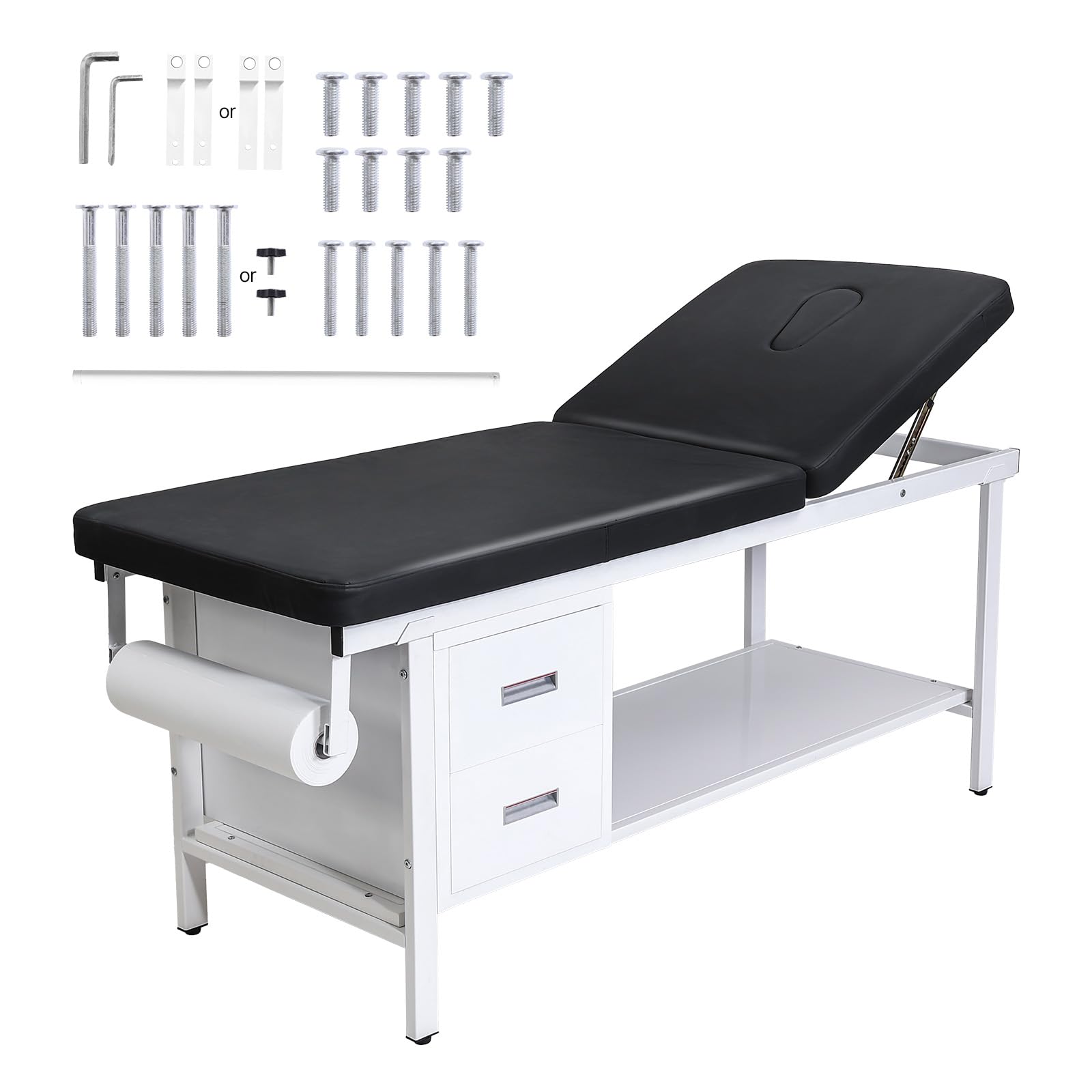 VEVOR Untersuchungsliege 227 kg, Ruheliege, Praixsliege mit verstellbarer Rückenlehne, 2 Schubladen, Ablagefach & Papierrollenspender, Krankenliege für Krankenhäuser & Reha-Zentren, 1855x705x815 mm