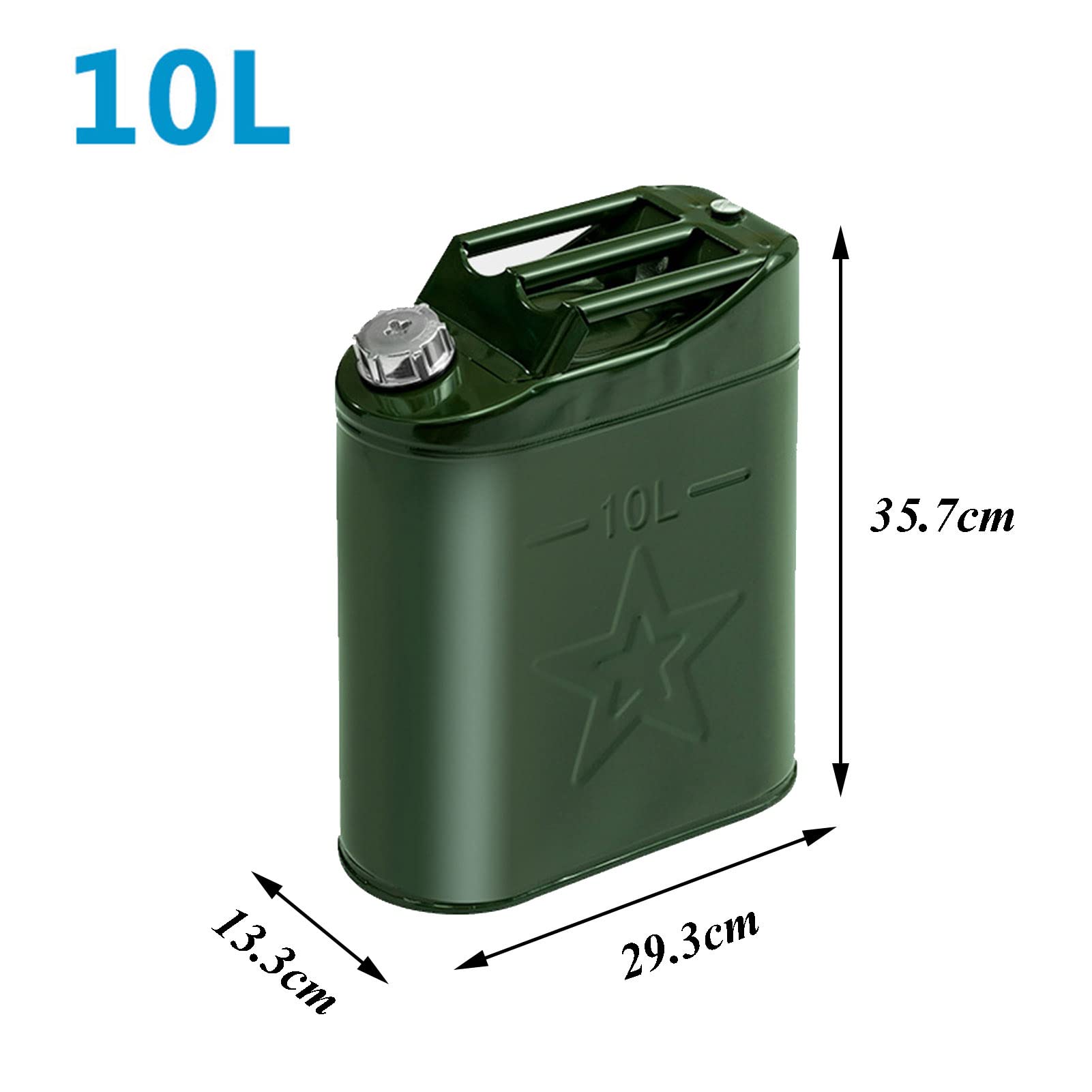 Bidon Gasolina, Bidón para carburante/Garrafa Metal Gasolina/Diesel, Bote de Metal de con 3 Asas, Salidas de Aire – Color Verde – Transporte eficiente de Combustible