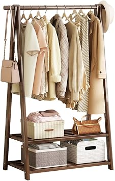 HomeLava Clothes Rack Portable Heavy Duty Garment Rack for Hanging Clothes, Free Standing Closet Organizers with 2 Tiers Shelves for Cloakroom Bedroom Laundry Room Rustic Brown, 33.8
