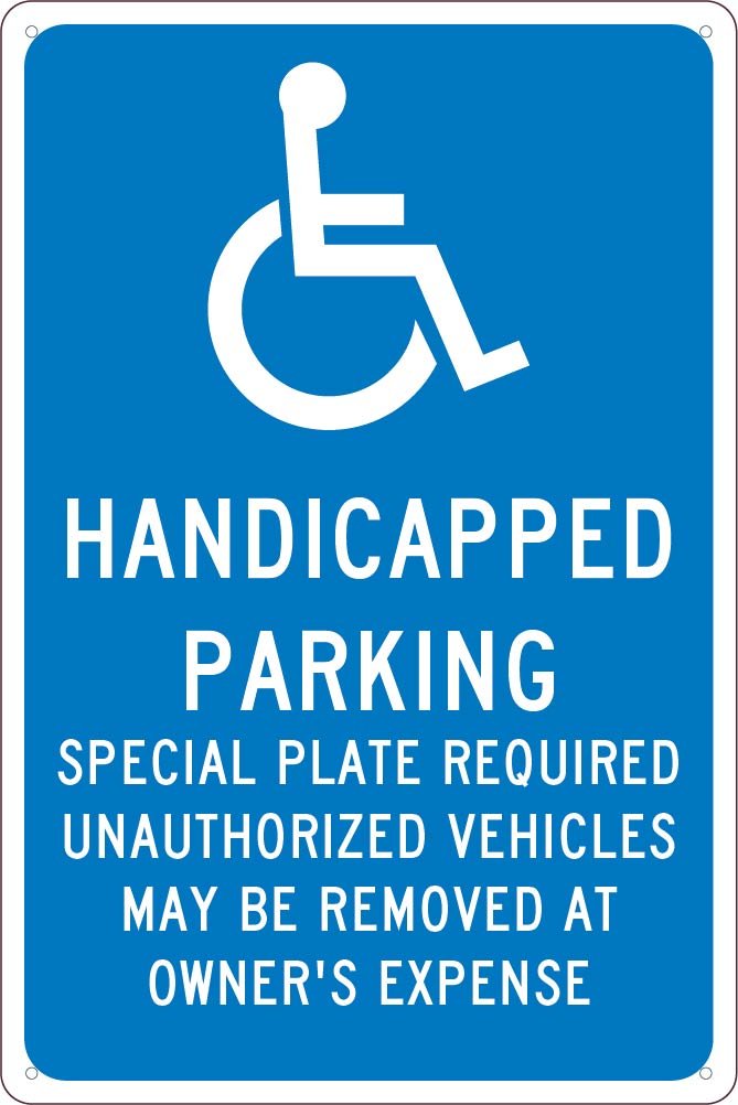 NMC TMS322G Handicapped Parking - Special Plate Required Sign, Massachusetts - 12in. x 18in. Standard Aluminum Sign with Graphic