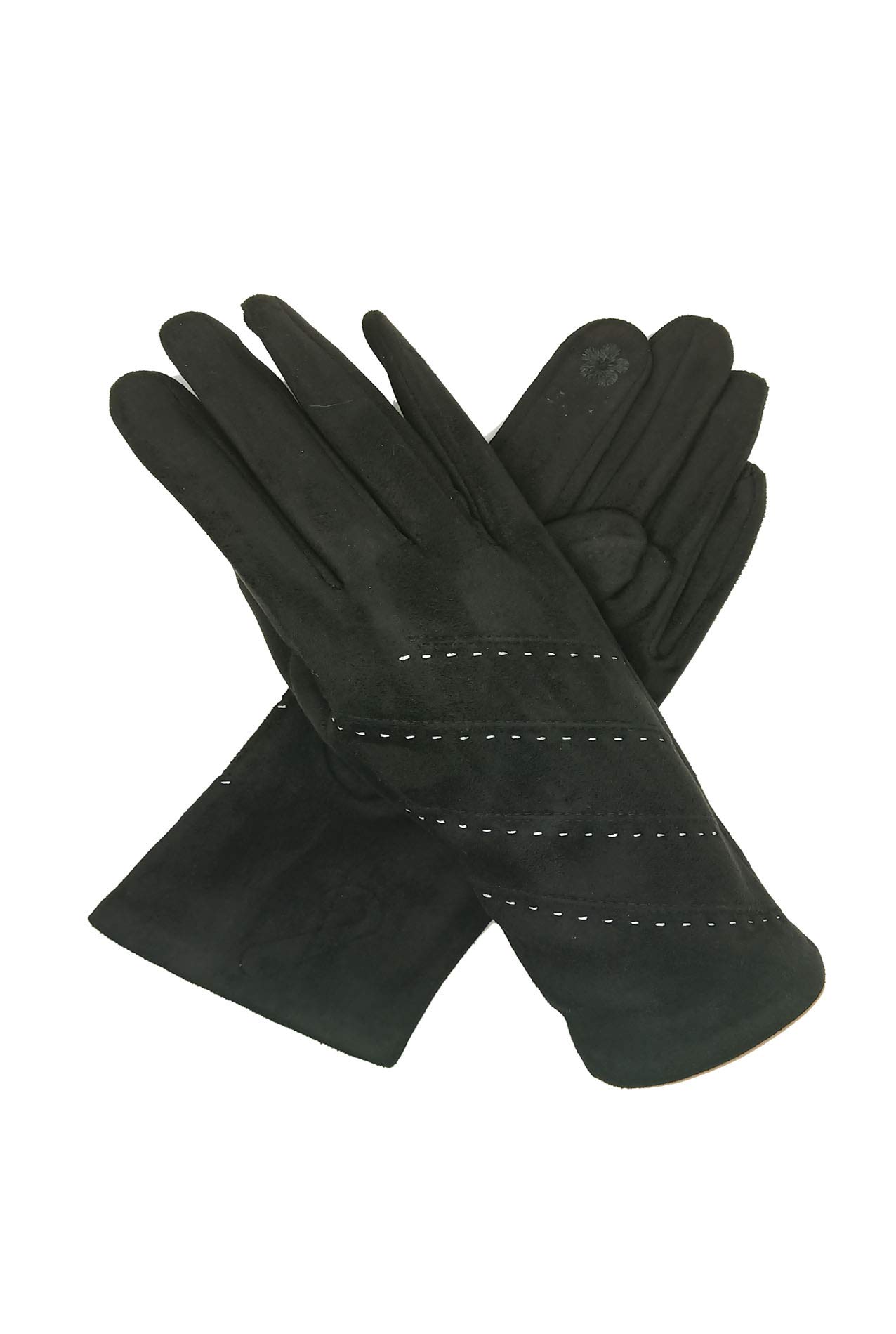 Finecy In Women's Black - Fashion Gloves Cosy Featuring Dotted Stripes Pattern Touch Screen Mittens (Black)