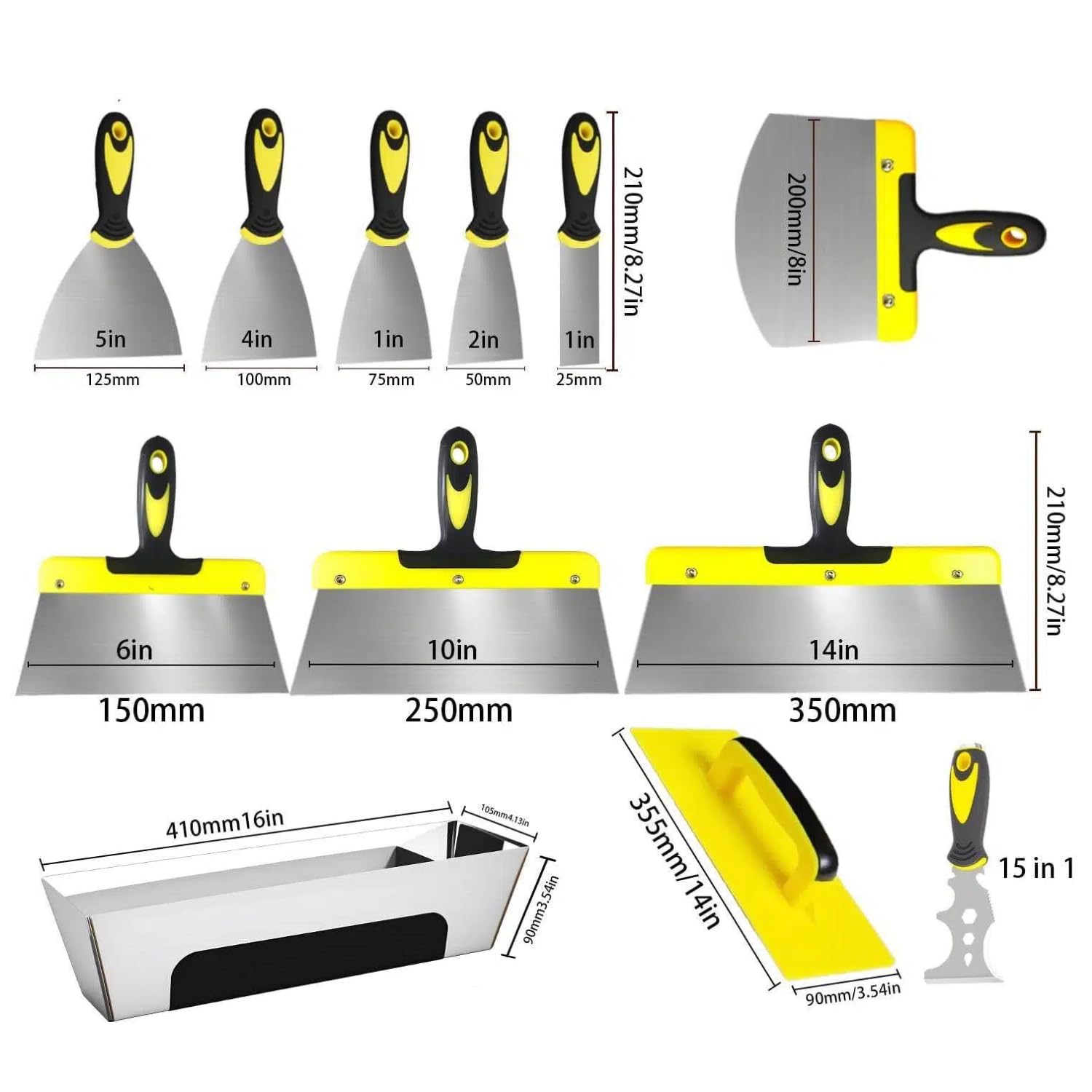 Juego de Espátulas de Superficie de 12 piezas, Cuchillos de Masilla de Acero Inoxidable con Mango Ergonómico, Espátulas de Pintor y Cuchillo de Masilla para Placas de Yeso