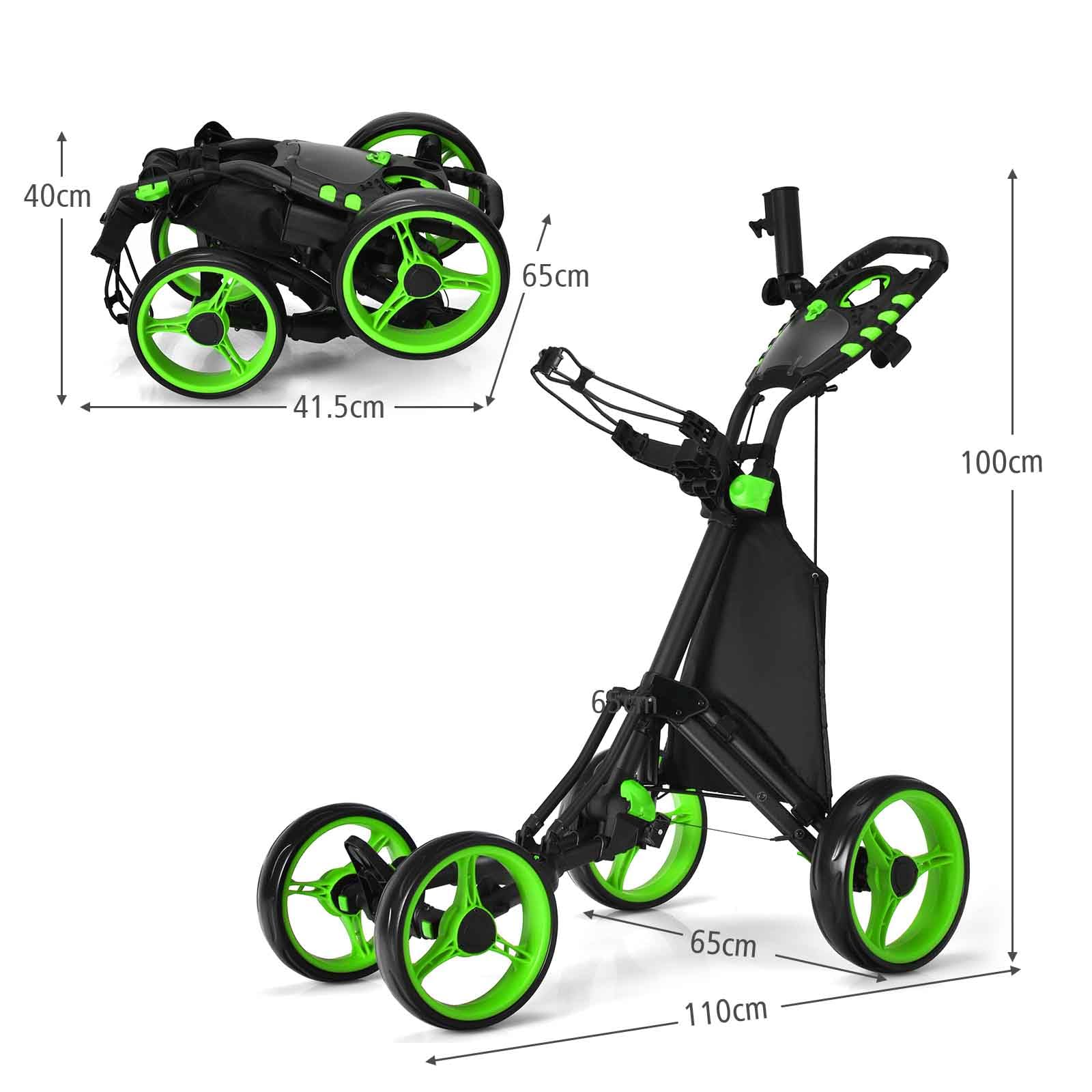 LIFEZEAL Carrello da golf leggero con 4 ruote, carrello da golf pieghevole con borsa, freno a pedale e maniglia regolabile, 110 x 65 x 100 cm