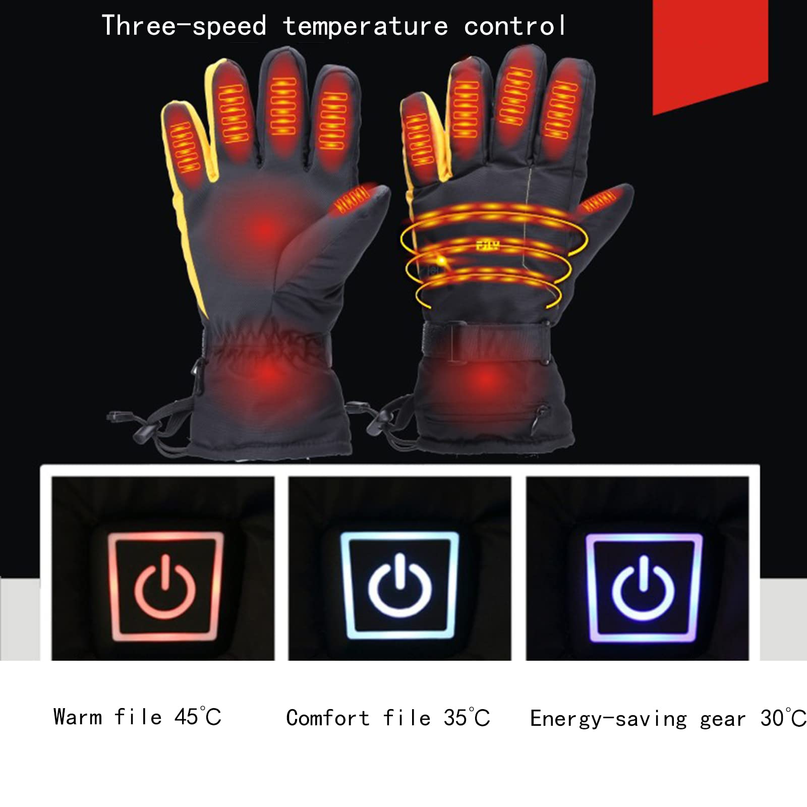 CHEWYNP Guanti per Bici Elettriche Guanti Riscaldati Elettrici per Uomo Donna con 3 Livelli di Riscaldamento Guanti Riscaldati Touchscreen Impermeabili Guanti da Sci Snowboard （Senza Batte