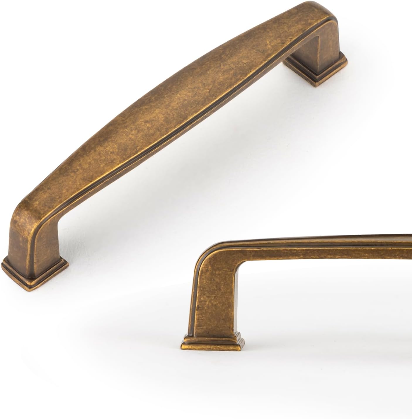 10 Pack 3.75 Inch Hole Centers Antique Brass Cabinet Handles & Drawer Pulls - Antique Gold Hardware for Kitchen, Bathroom, Dresser, Cupboard, Closet Door (CF003)