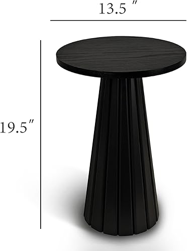 Miniatura 2 de Mesa auxiliar redonda de madera acanalada para bebidas, mesa auxiliar de pedestal pequeña, soporte para plantas para espacios pequeños, sala de