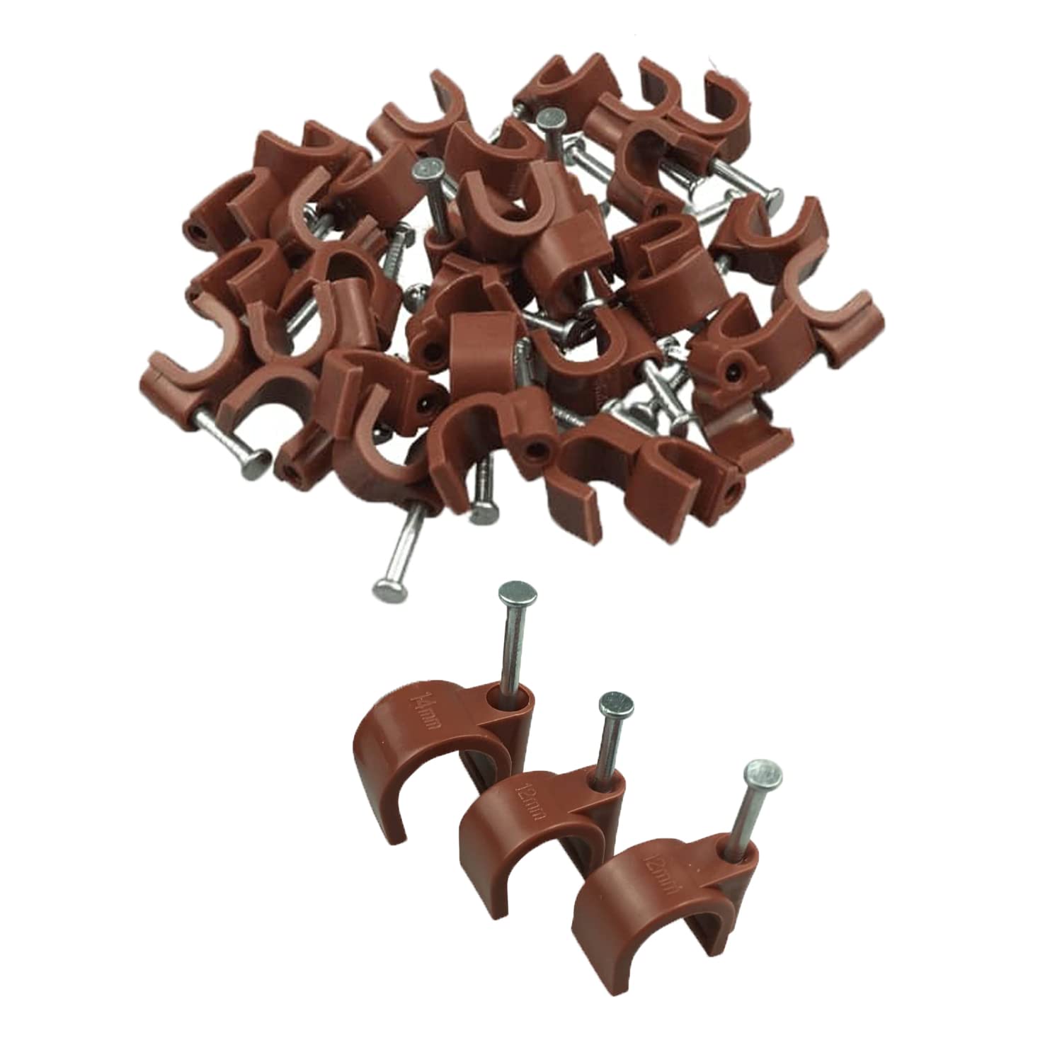 KafTon Cable Clips 4mm 6mm 8mm Brown Round Cable Holder Wire Management Steel Nails Tacks Holder for Organizing Electric Wires Cables Indoor & Outdoor Use Line TV