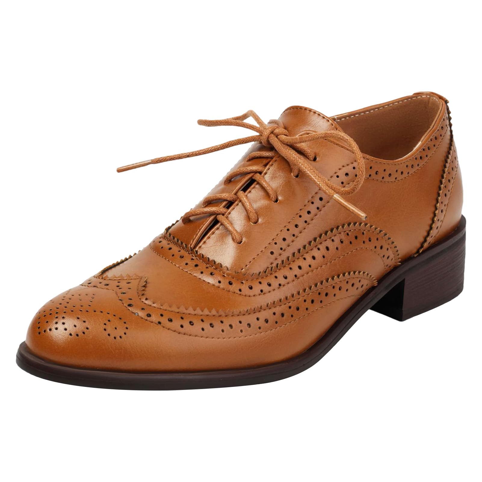 ANUFER Mujeres Tacón de Bloque Wingtip Brogues Caña Baja Oxfords Zapatos de Salón