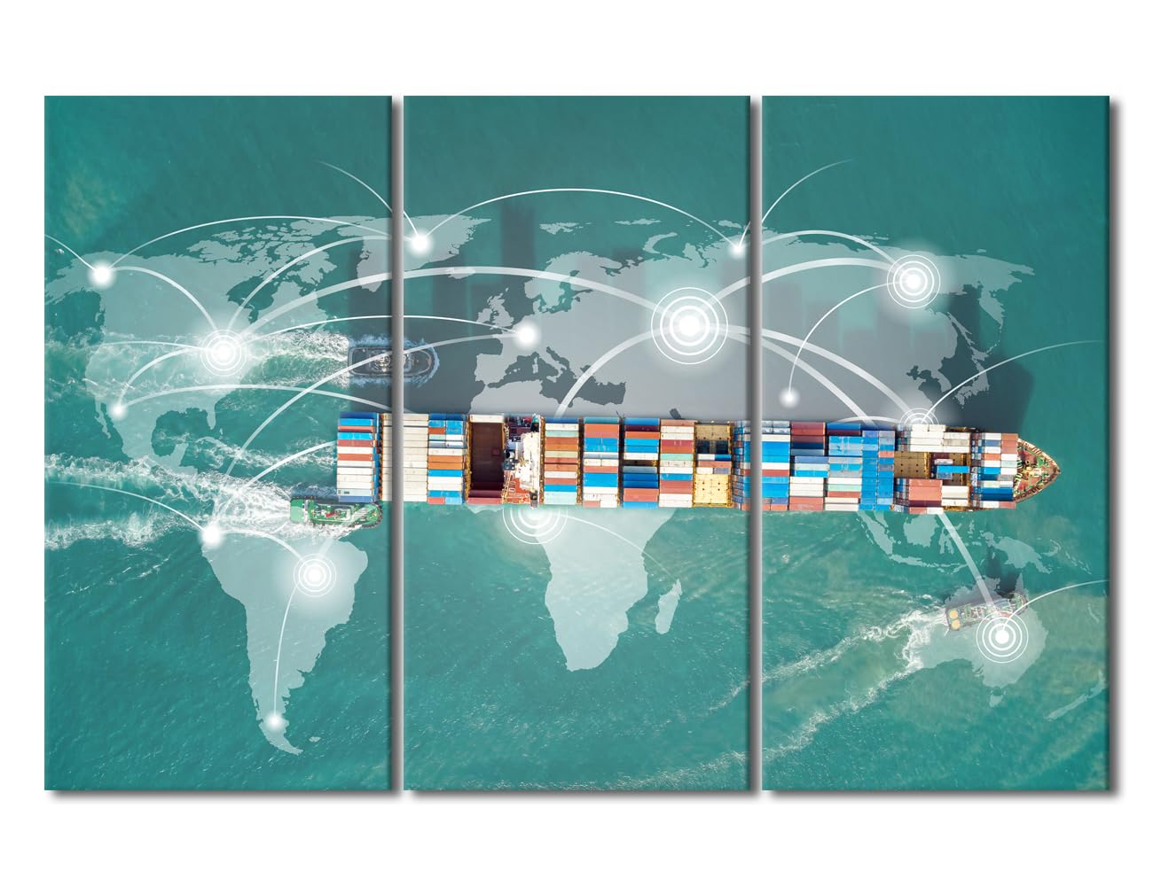 Large Container Port Ship Picture Prints on Canvas Wall Decor for Living Room Framed Logistic Wall Art Canvas Wall Art Hand Painted Oil Paintings Big Modern Artwork for Bedroom Hallway 40x60in