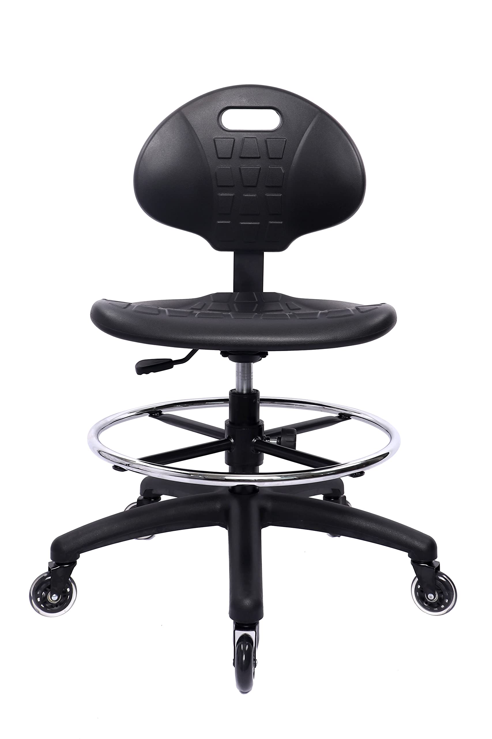 Chair Master Drafting Stool - Easy to Clean! Ergonomic Polyurethane Chair. Seat Height Adjustable w/Heavy Duty Footring for Home, Automotive, Lab,