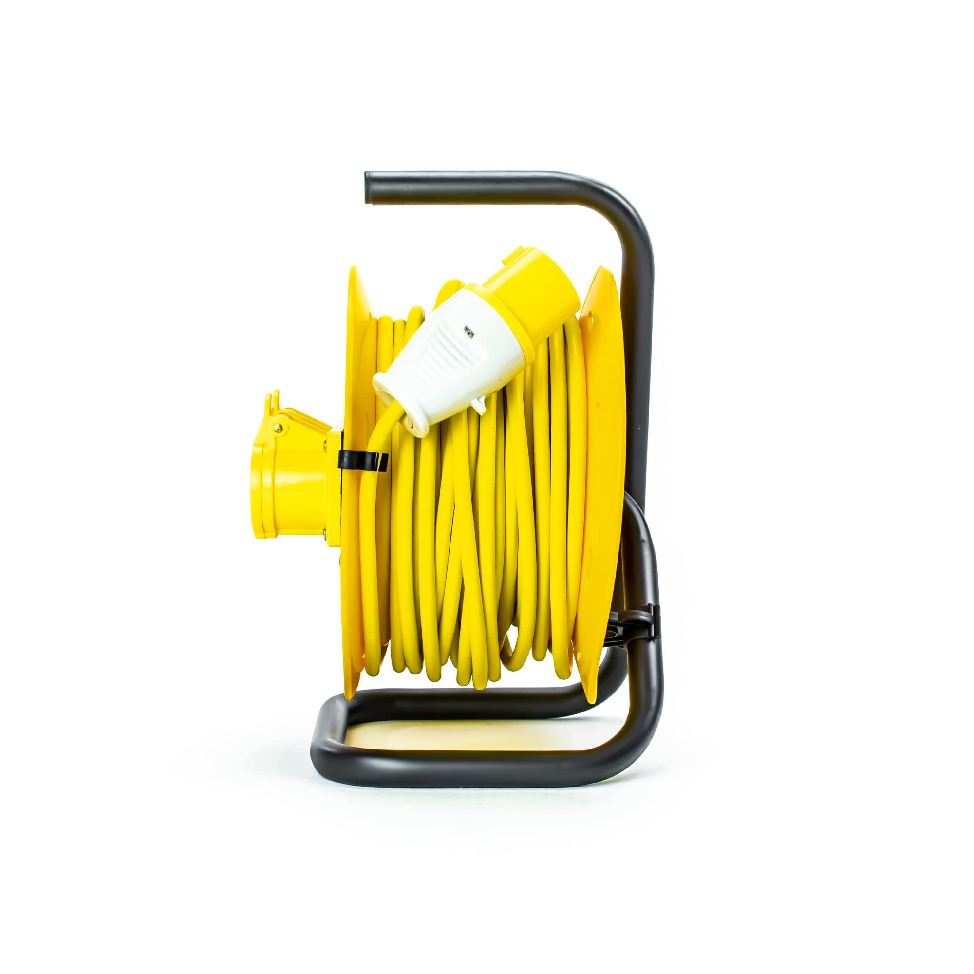STATUS 2 Socket Cable Reel | 25m Yellow Extension Lead | 16A 110V with Thermal Cut Out | Heavy Duty Outdoor Extension Lead | S25M-110VOLT-CR1