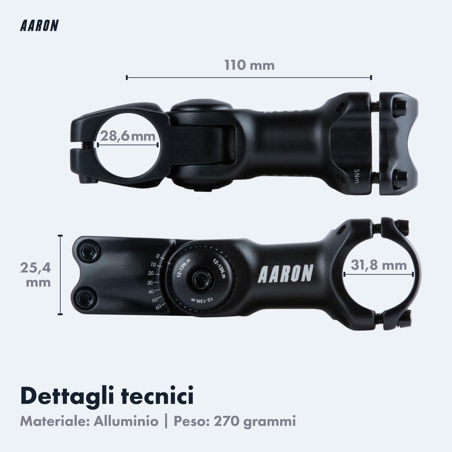 AARON Stem manubrio manubrio bicicletta in alluminio con angolo di 35° per una seduta ergonomica, attacco manubrio da 110 mm, adatto per bici da trekking, bici elettriche, bici da città, bici da
