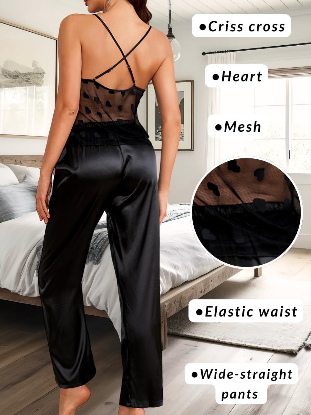 Kaei&Shi Sexy Heart Pajamas,Satin Pajama Sets For Women 2 Piece,Getting Ready Outfits Bridal Party Valentines Vday - Image 3