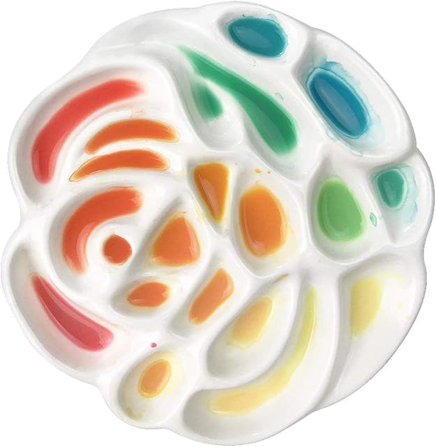 ATWORTH Ceramic Artist Paint Palette for Watercolour Gouache Acrylic Oil Painting, 6inch in Diameter